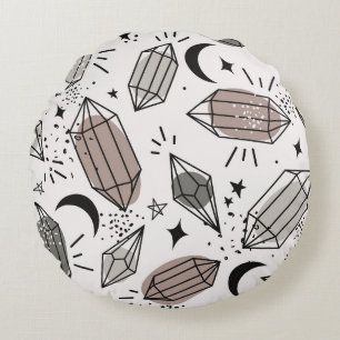 Kristalle, Mond, Sterne, Überschneidungen. Rundes Kissen