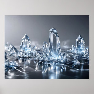 Kristallformation Blau Silber Abstrakte Wandkunst Poster