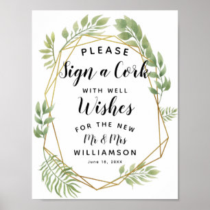 Kristallgrüne Blätter Unterschreiben Sie ein Cork  Poster