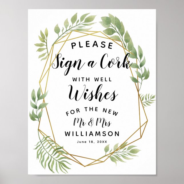 Kristallgrüne Blätter Unterschreiben Sie ein Cork  Poster (Vorne)