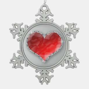 Kristallherz Schneeflocken Zinn-Ornament