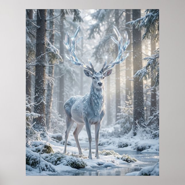 Kristallhirsch Winterlicht Poster (Vorne)