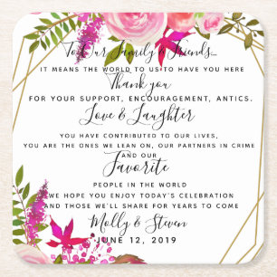 Kristallhochzeit Rose Party/Hochzeit Vielen Dank Rechteckiger Pappuntersetzer