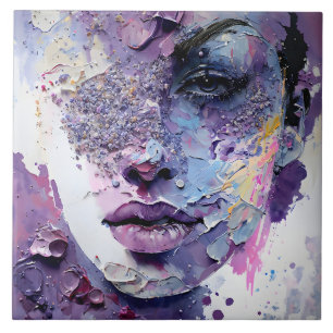 "Kristalline Stille" - ein Lila Portrait Fliese