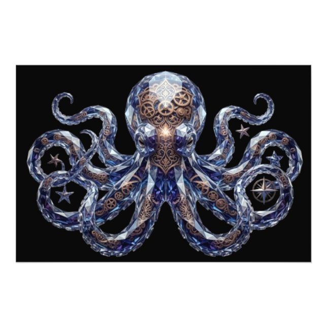 Kristalliner Steampunk-Oktopus Fotodruck (Vorne)