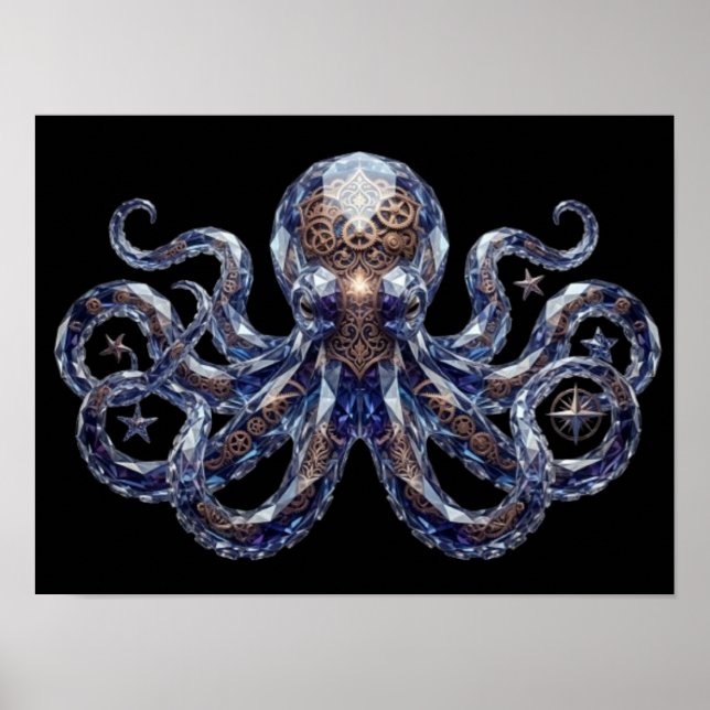 Kristalliner Steampunk-Oktopus Poster (Vorne)