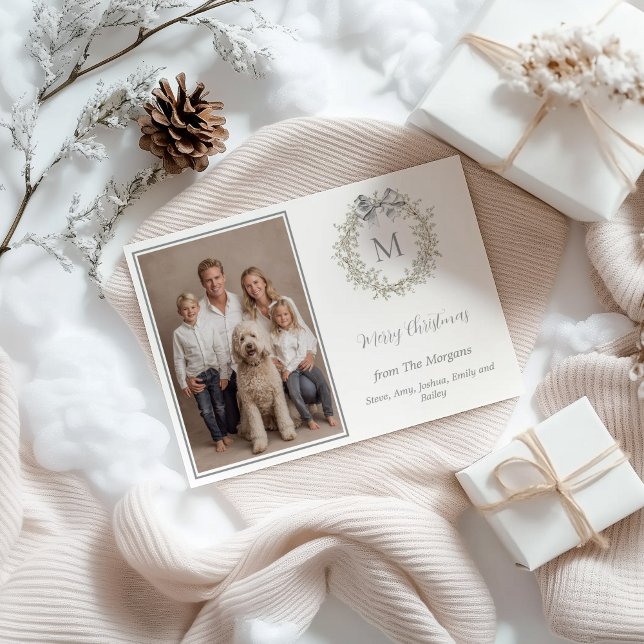 Kristallkranz-Monogramm-Foto Feiertagskarte (Crystal Wreath Photo Holiday Card)