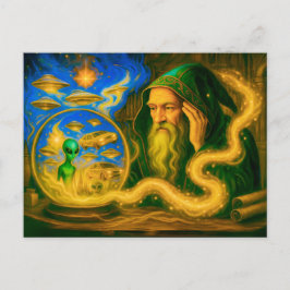 Kristallkugel-Magier in ölgemälzter Sicht Feiertagspostkarte