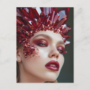 Kristallmaske Frau mit Mineralkristallen Feiertagspostkarte