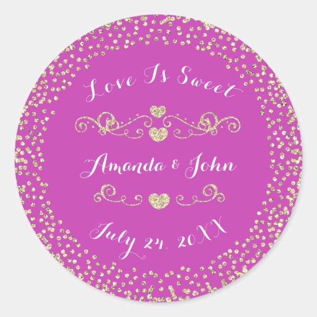 Kristallrosa Herzen Save the Date Liebe ist süß Runder Aufkleber (Vorderseite)