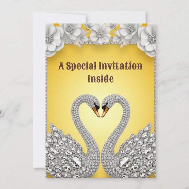 Kristallschwan-Paar Romantisches Gold-Layout Save The Date (Vorderseite)