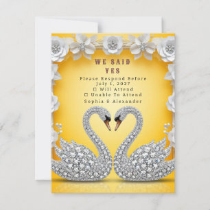 🌺 Kristallschwan-Paar Warmes Gold Romantik 💐 RSVP Karte
