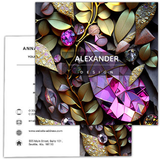 Kristallsteine, rosa, Fuchsien, Gold Quadratische Visitenkarte