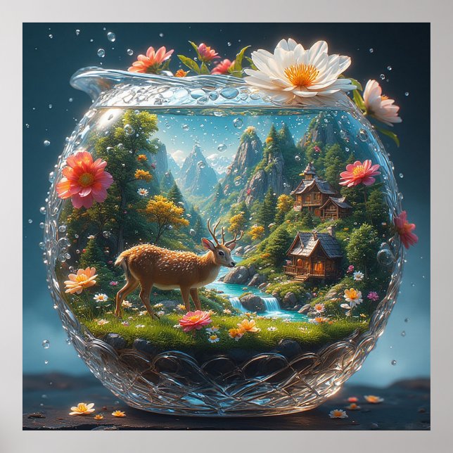 Kristallvase dekorativ mit Waldszene Poster (Vorne)