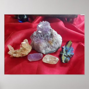 Kristallwaren auf Red Satin Still Life Fotografy Poster