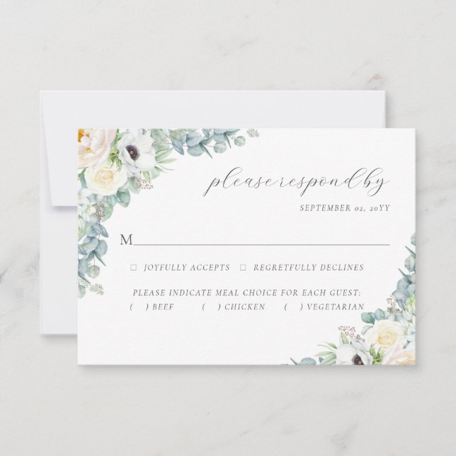 Kristen Elegant Boho Greenery Meal Choice Hochzeit RSVP Karte (Vorderseite)