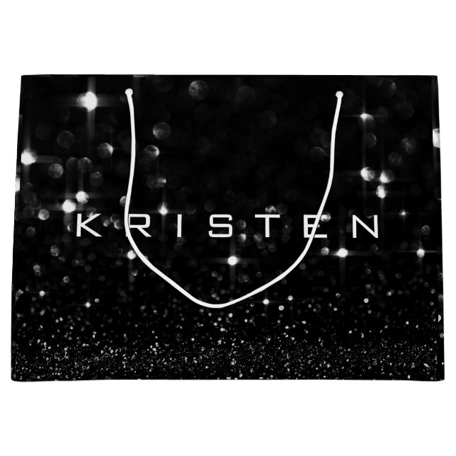 Kristen Schwarz-weiß White Glitzer Gefallen Gift S Große Geschenktüte (Vorderseite)