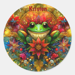 KRISTEN ~ SHINY Christmas FROG ~ Runder Aufkleber