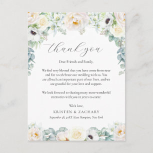 Kristen White Floral Wedding Empfang Vielen Dank Postkarte