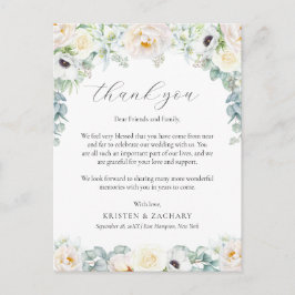 Kristen White Floral Wedding Empfang Vielen Dank Postkarte