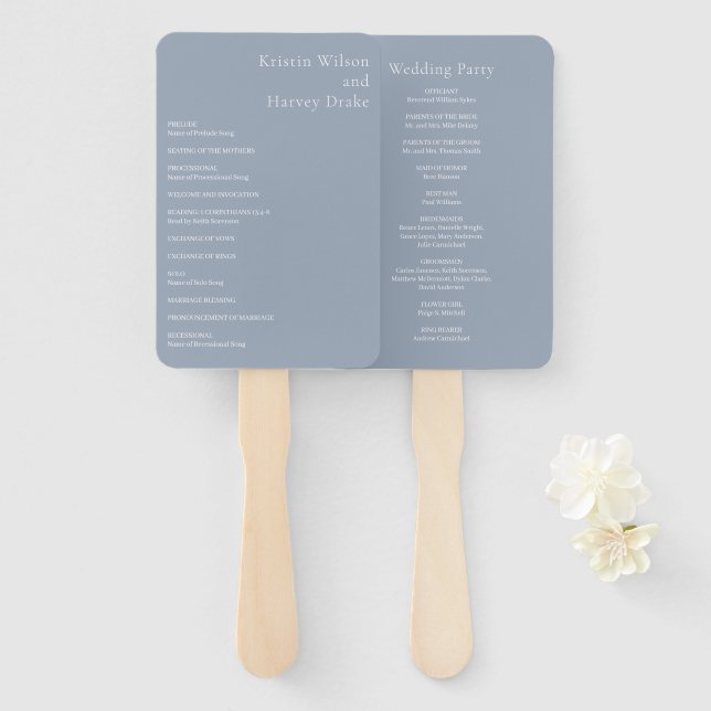 Kristin Dusty Blue Modern Wedding Fächer (Vorne und Hinten)