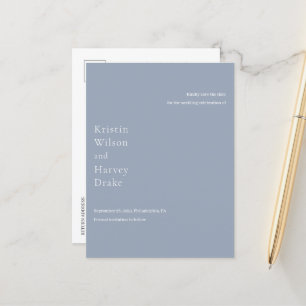 Kristin Dusty Blue Modern Wedding rettet das Datum Ankündigungspostkarte