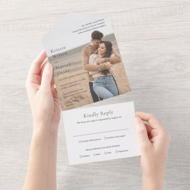 Kristin Foto Moderne Hochzeit All In One Einladung (Abreißen)