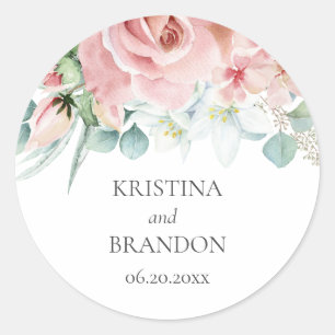 Kristina Florale Pink Boho Chic Hochzeit Runder Aufkleber
