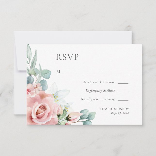 Kristina Pastel Pink Floral Boho Chic RSVP Karte (Vorderseite)