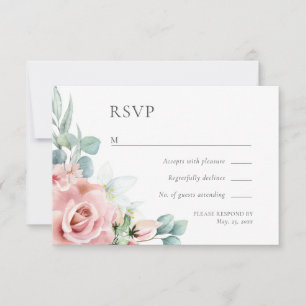 Kristina Pastel Pink Floral Boho Chic RSVP Karte