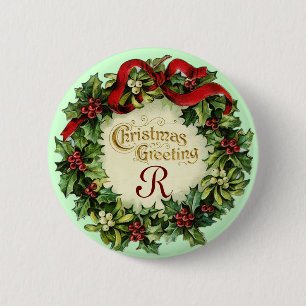 KRISTMAS MIT MISTLETOS UND HOLLY BERRIES BUTTON