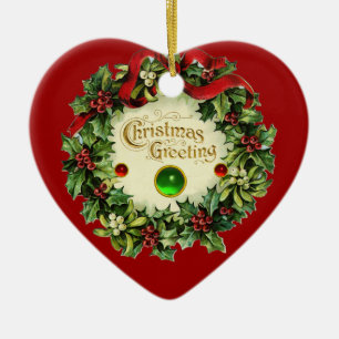 KRISTMAS MIT MISTLETOS UND HOLLY BERRIES KERAMIK ORNAMENT