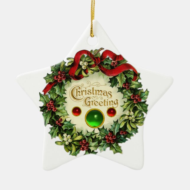 KRISTMAS MIT MISTLETOS UND HOLLY BERRIES KERAMIK ORNAMENT (Vorne)