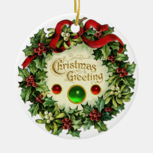 KRISTMAS MIT MISTLETOS UND HOLLY BERRIES KERAMIK ORNAMENT