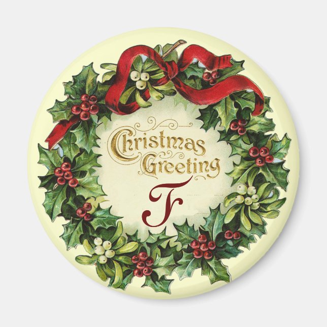 KRISTMAS MIT MISTLETOS UND HOLLY BERRIES MAGNET (Vorne)