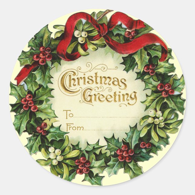 KRISTMAS MIT MISTLETOS UND HOLLY BERRIES RUNDER AUFKLEBER (Vorderseite)