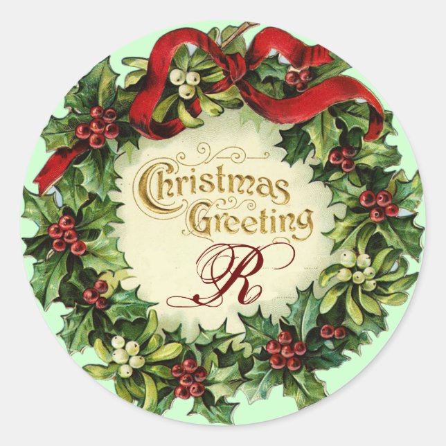 KRISTMAS MIT MISTLETOS UND HOLLY BERRIES RUNDER AUFKLEBER (Vorderseite)