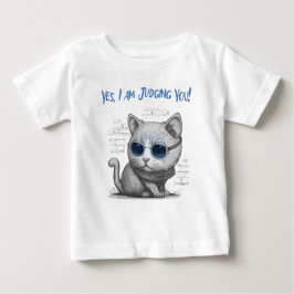 Kritische Katze beurteilt Ihren blauen Text Baby T-shirt