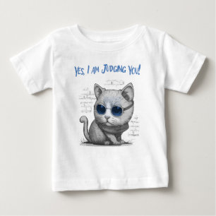 Kritische Katze beurteilt Ihren blauen Text Baby T-shirt