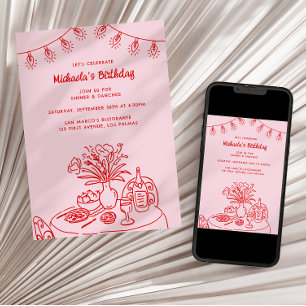 Kritzel-Tisch & Schnur-Lichter Erwachsenen-Geburts Einladung