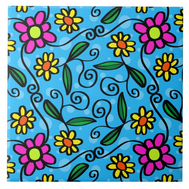 Kritzelblumen Fliese (Vorderseite)