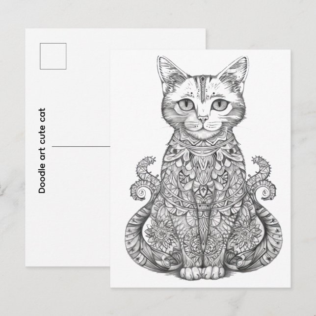 Kritzelkunst süße Katze Postkarte (Vorne/Hinten)