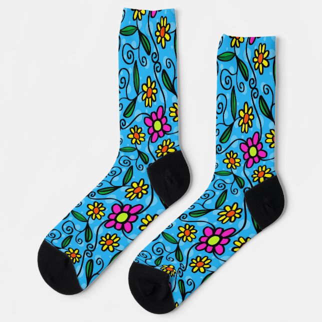 Kritzeln Blumen Socken (Linkes Detail)