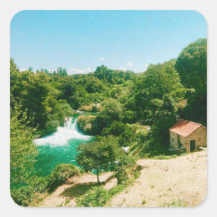 Krka-Wasserfall, Krka-Nationalpark, Kroatien Quadratischer Aufkleber