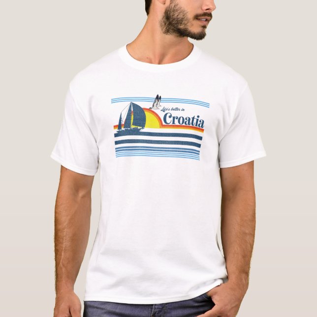 Kroatien - Beach Retro 70er 80er Segelboot Sunset T-Shirt (Vorderseite)