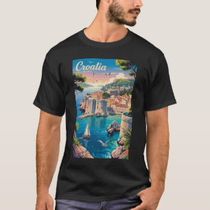 Kroatien Dubrovnik Illustration Reise Kunst Vintag T-Shirt