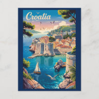 Kroatien Dubrovnik Illustration Reisen Vintag
