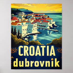 Kroatien Dubrovnik Vintage Berühmter Reiseort Poster