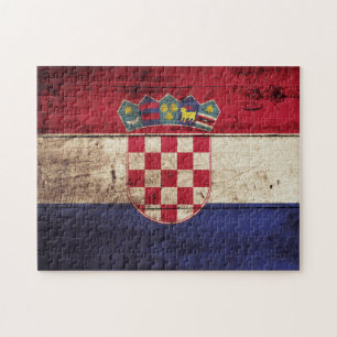 Kroatien-Flagge auf altem hölzernem Korn Puzzle