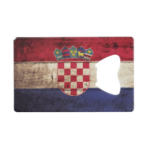 Kroatien-Flagge auf altem Holzmaserung Geldbeutel Flaschenöffner